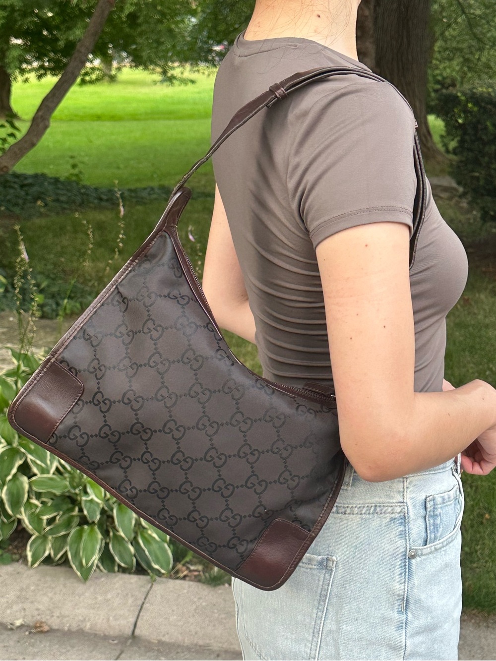 Gucci Burgundy Brown GG Monogram Shoulder Bag